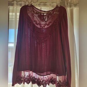 No Boundaries Burgundy/Maroon Women's Lace Blouse